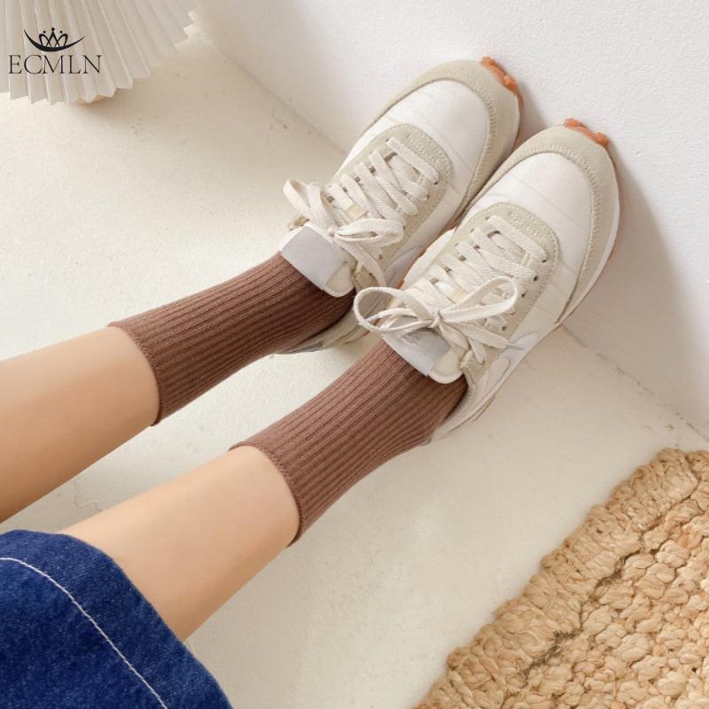 Autumn Winter Red Brown Color Series Women Loose Socks Rib Cotton Fashion Basic Daily Classic Sock Female
