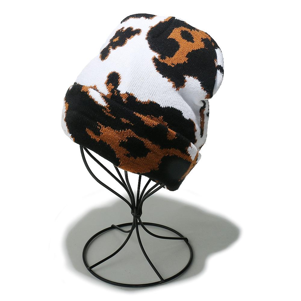 Cow Pattern Camouflage Pullover Hat Outdoor Riding Warm Wool Hat Ear Protector Knitted Hat Women