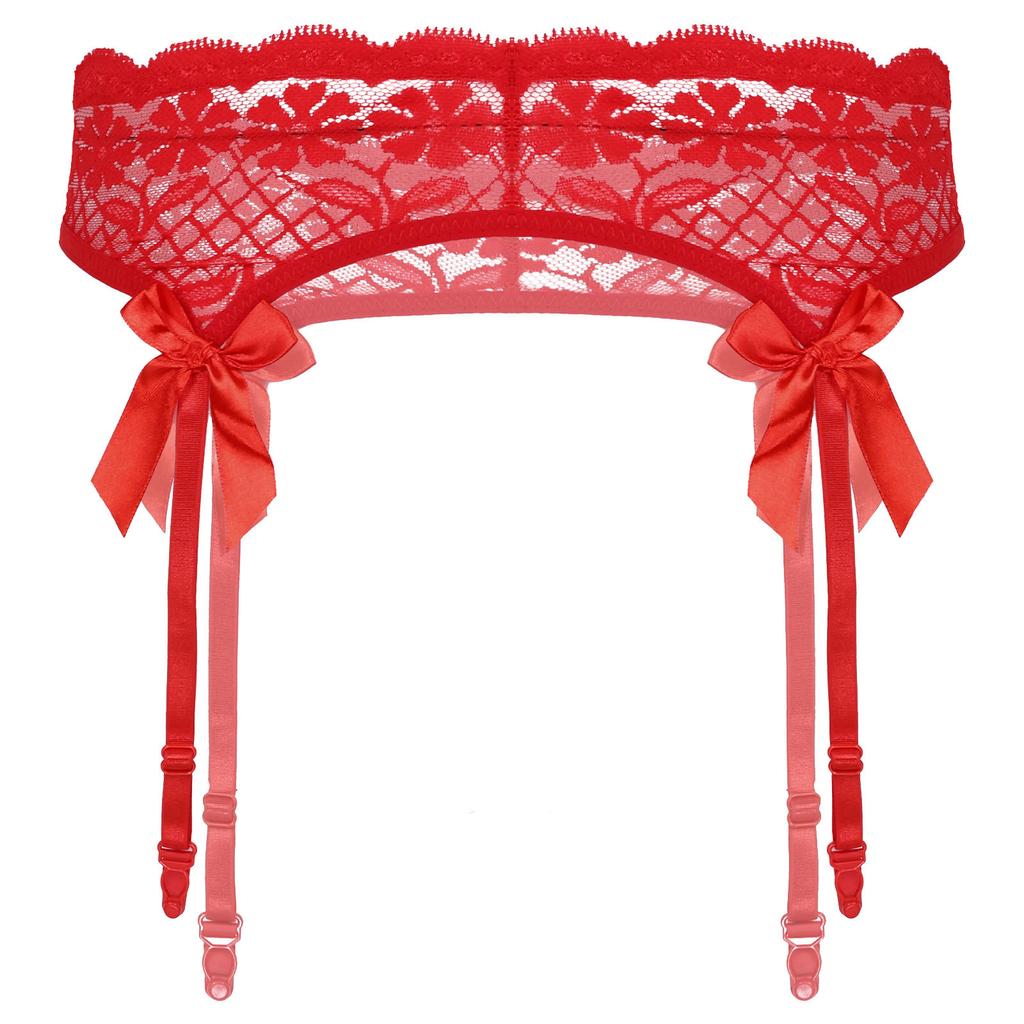 Herren durchsichtige Spitze Schleife Elastischer Bund Strumpfhalter Hosenträger Sissy Dessous