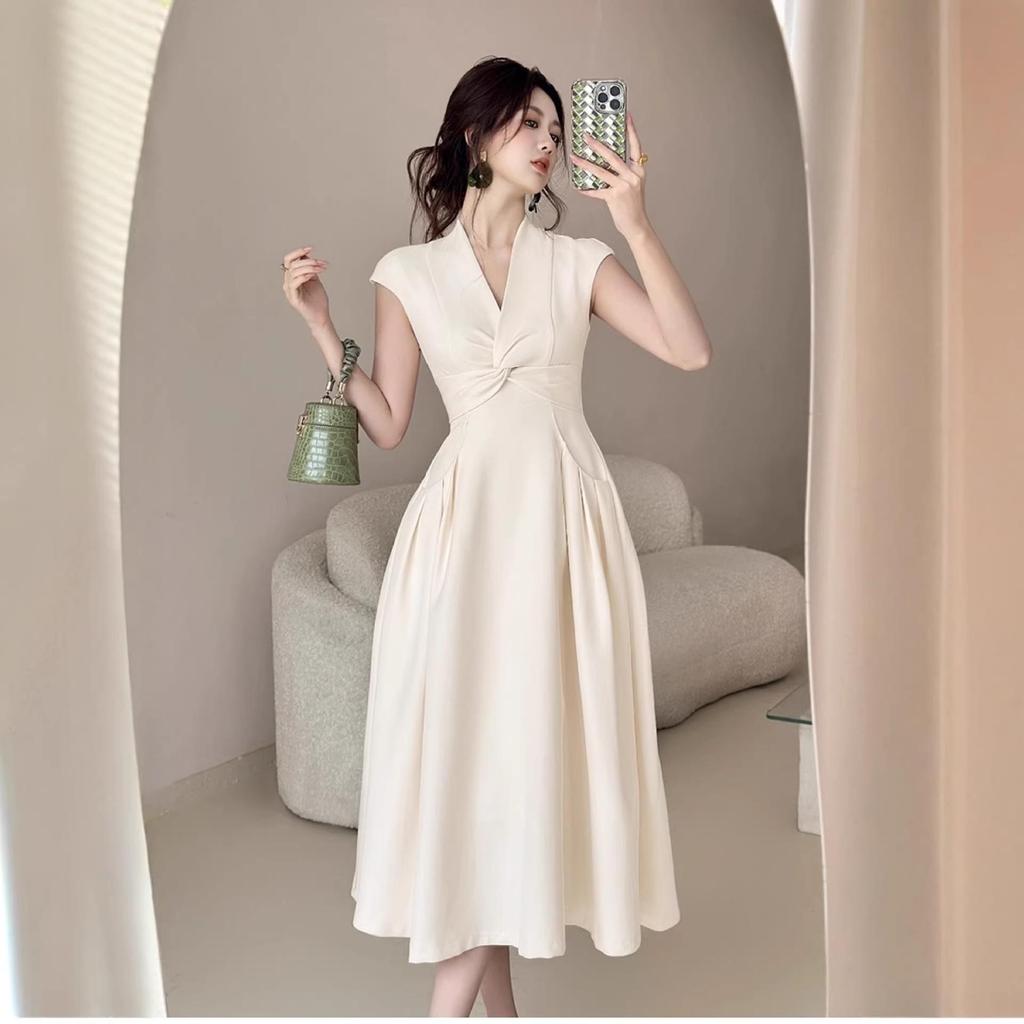 Robe d'été française élégante sans manches - Jupe midi à nœud torsadé avec design sexy