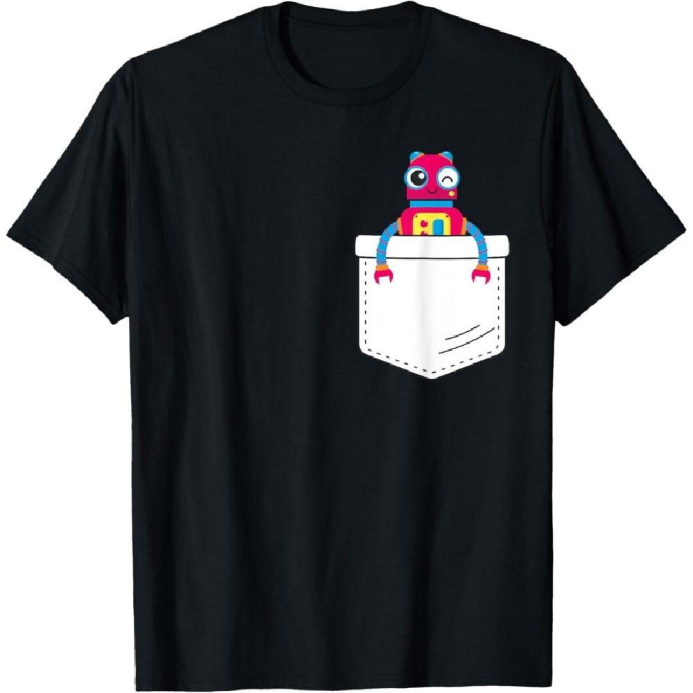 

Милый робот в поддельном кармане, футболка с роботом для мальчиков XXXXXL чёрный