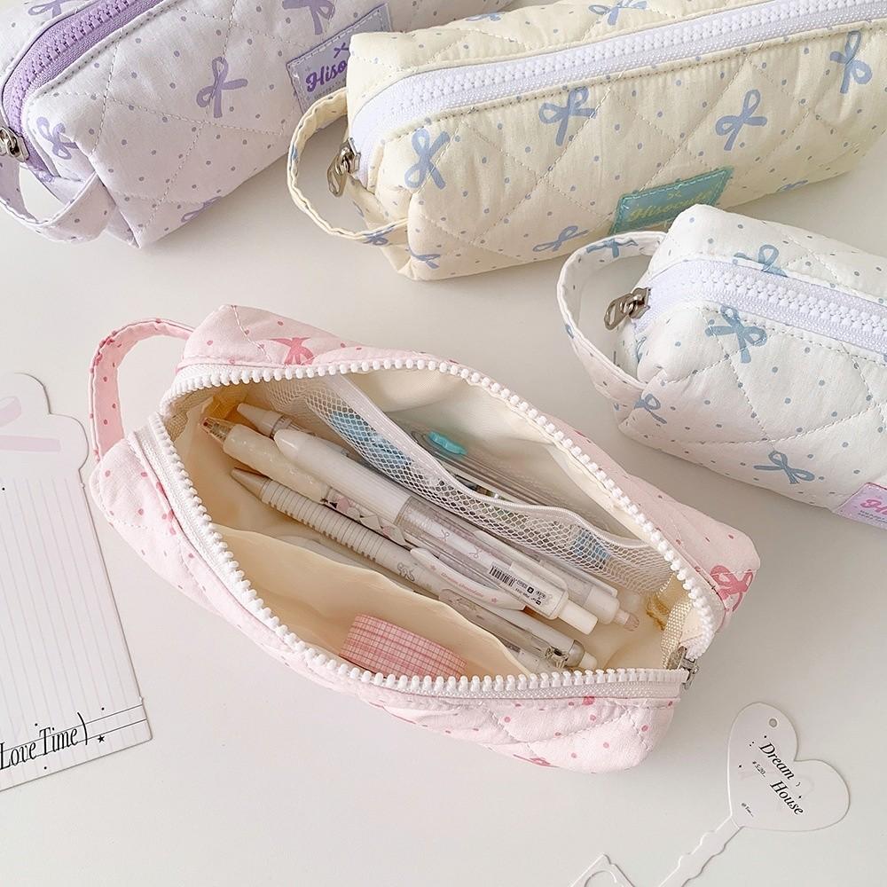 Large Capacity Korean Style Pen Bag Bow Pencil Pouch Cloth Stationery Bag School Supplies