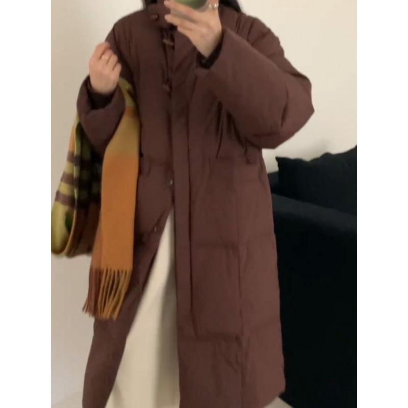 Design down jacket women's long 2024 new Korean version stand-up collar high-end horn buckle down jacket