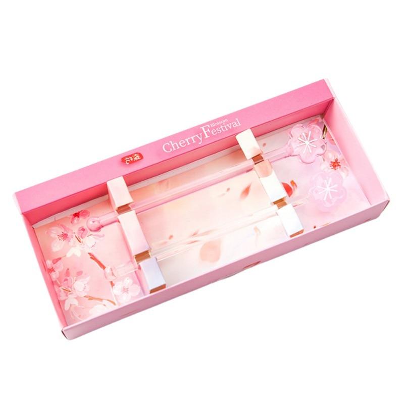 Girly Heart Star Pink Glass Stirring Stick Gift Box Glass Stick Stirrer Glass Stirring Rod Round Stir Stick Shiny Glass Stick
