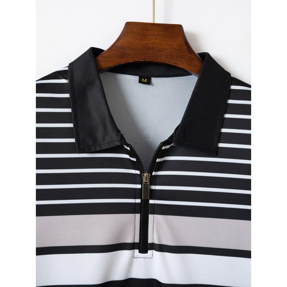 Men's Casual Polo Shirt with Collar and Zipper T-shirt Top