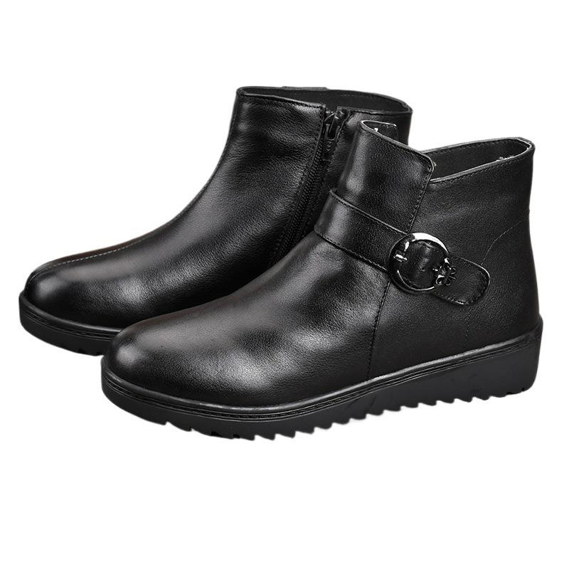 Mom's Genuine Leather Non-slip Winter Boots: Warm, Soft Sole, Cotton-lined for Middle-aged and Elderly Women