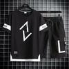Men's Summer Sports Running Suit Short Sleeve + Shorts 2 Piece Set