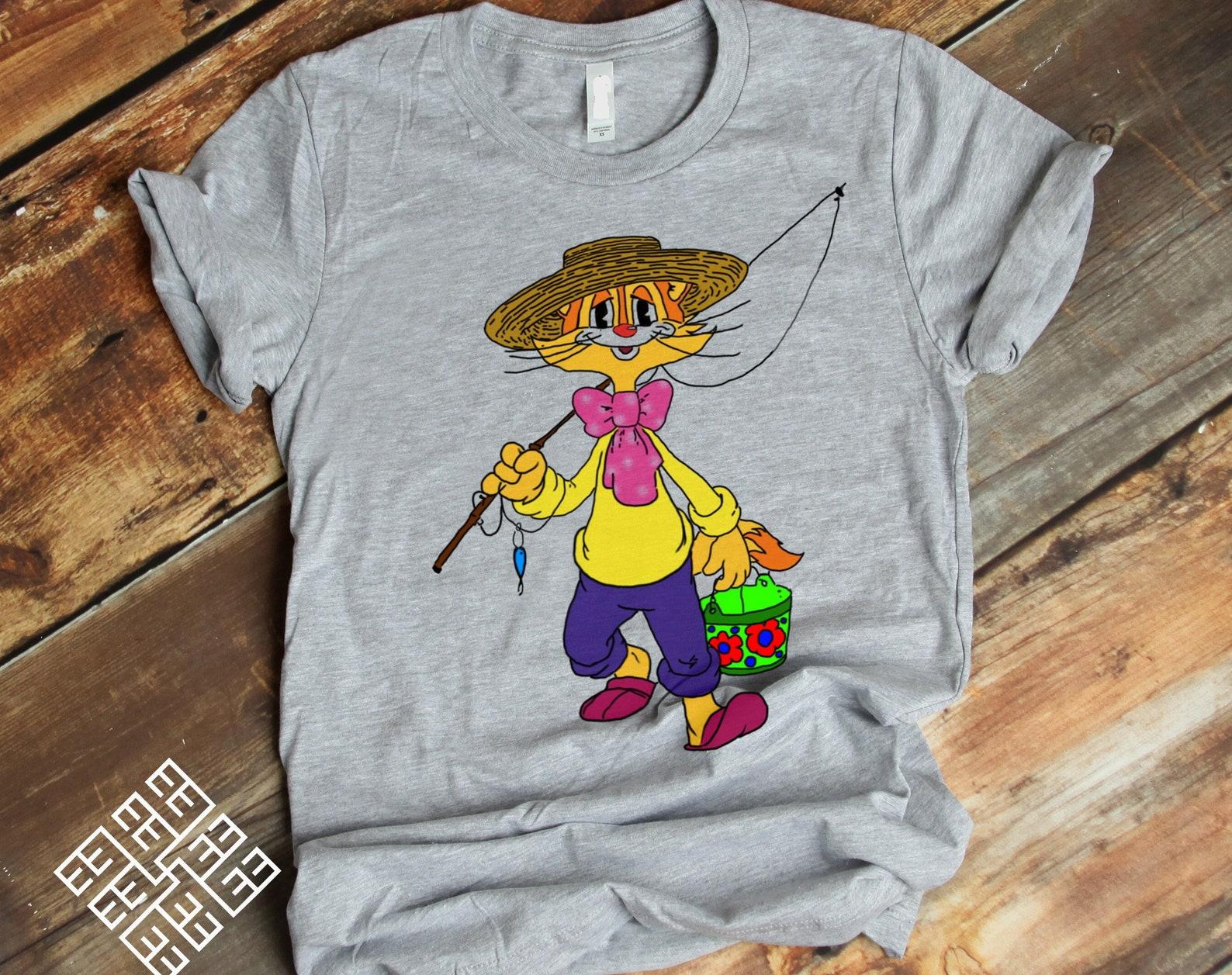 Leopold T shirt, Soviet Russian Animated Short Film Series Leopold The Cat Tee, Kot Leopold Fisherman Shirt, Cat Leopold Summer Vacation Tee 3XL
