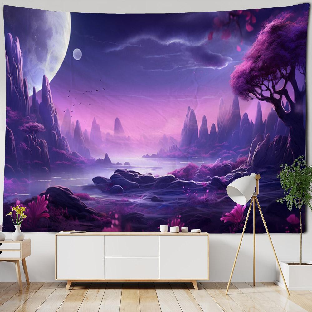 Psychedelic scene tapestry, multi-scale planetary wall hanging art, aesthetic background cloth suitable for home wall decoration