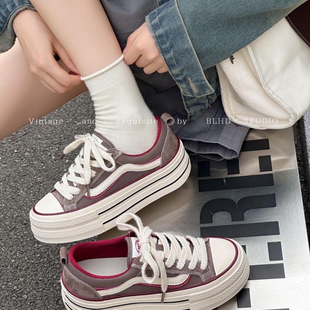 Canvas Shoes Women's Thick-soled Heightening Lace-up Black College Wind Breathable Leather Casual Shoes Military Training Shoes Women's Low-top K