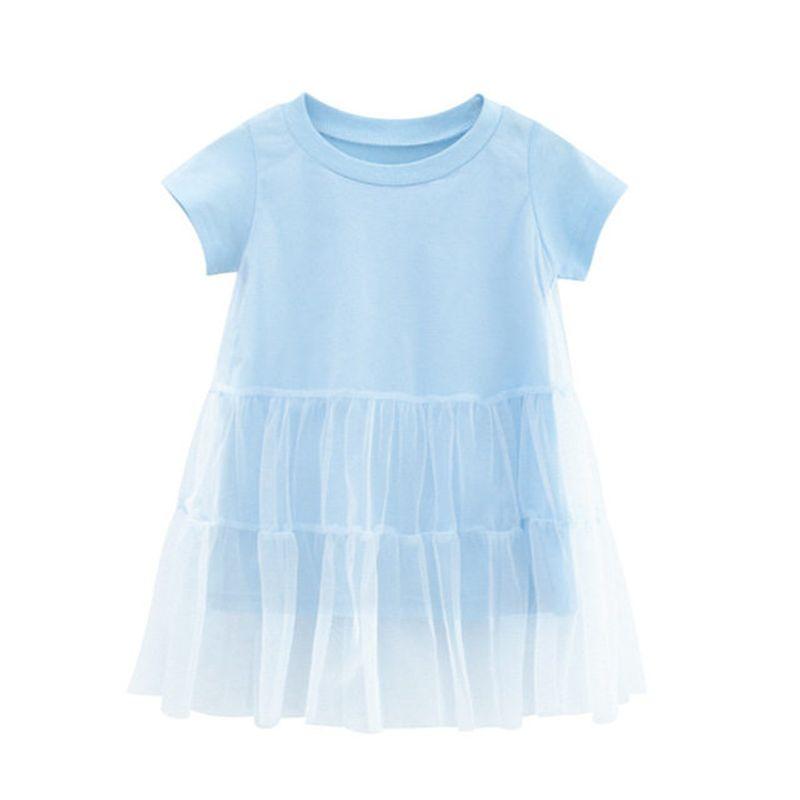 27home Summer Dress Korean Girls Solid Color Dress Light Blue 120 cm(One Size Smaller)