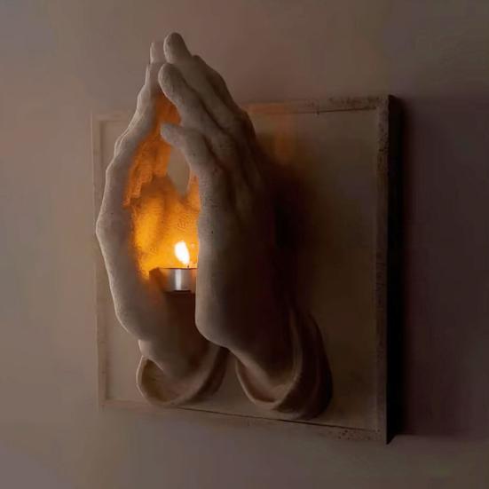 Yousheng Halloween Praying Hands Candle Holder 3D Wall Sconce Art Sculpture Resin Candlestick Home Table Centerpiece Decoration