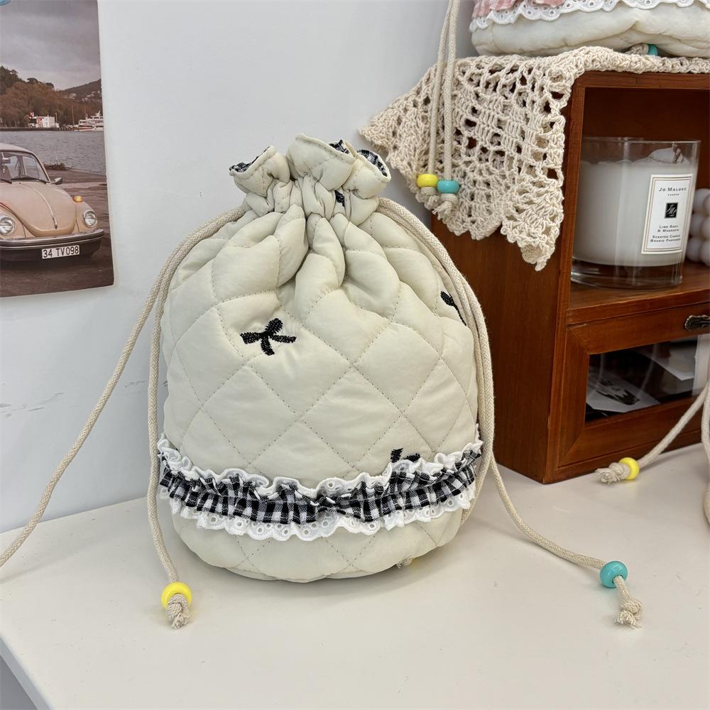 Quilted Padded Cotton Drawstring Storage Bag Cosmetics Bundle Bag Travel Portable Jewelry Change Bag Finishing Bag