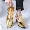 Summer Men’s Silver Sandals Mules Dance Dress Prom Shoes Gold Stylish High Heel Leather Shoes Plus Size