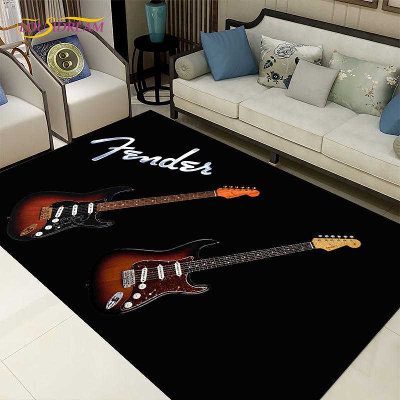 3D-Teppich mit kreativem Wasser- und Feuergitarren-Motiv, Teppiche für Wohnzimmer, Schlafzimmer, Dekoration, Küche, Badezimmer, rutschfeste Fußmatten