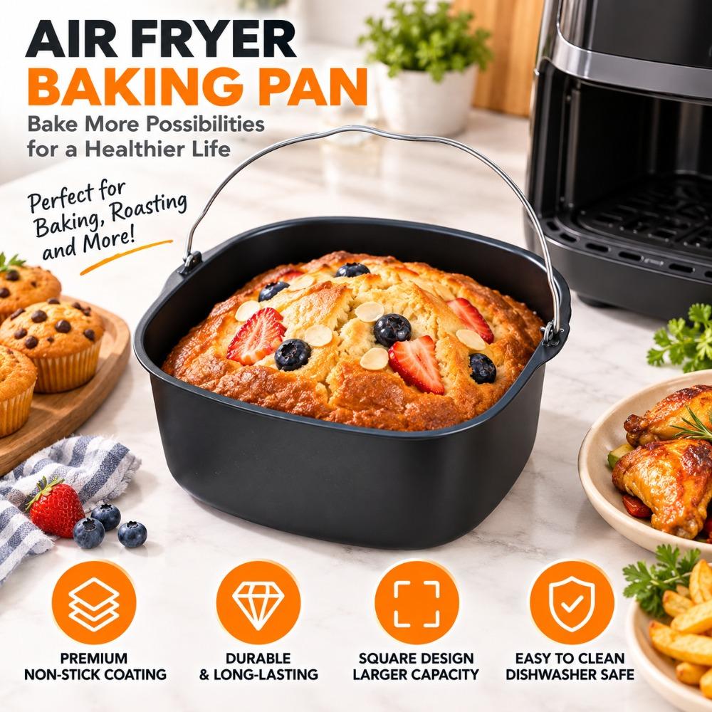 With Handle Cake Barrel Carbon Steel Fryer Cake Pan Compact Baking Cake Tin Air Fryer Accessories