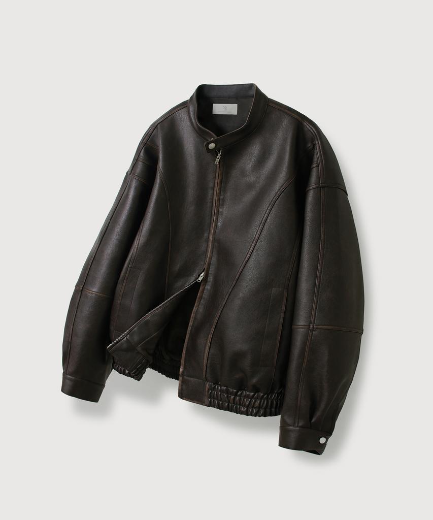 Mood Inside Washed Stitch Biker Leather Jacket_Brown