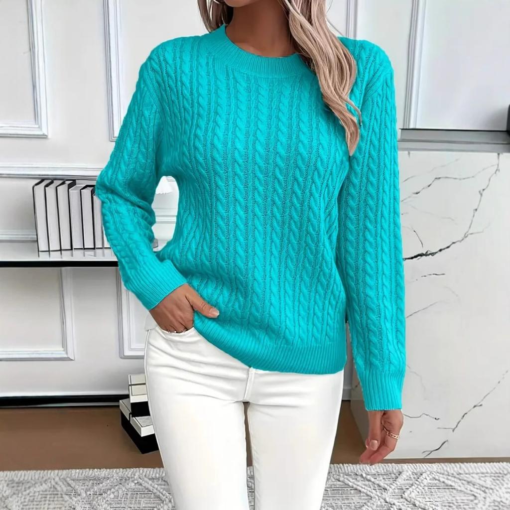 Damen Eleganter Einfarbiger Rundhals-Pullover - Weiche Freizeit- und Formelle Kleidung Bequem und Figurbetont Modischer Pullover