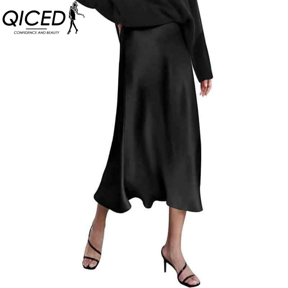 

QICED Женская Мода Повседневная Однотонная Юбка с Принтом Летняя Весенняя L чёрный