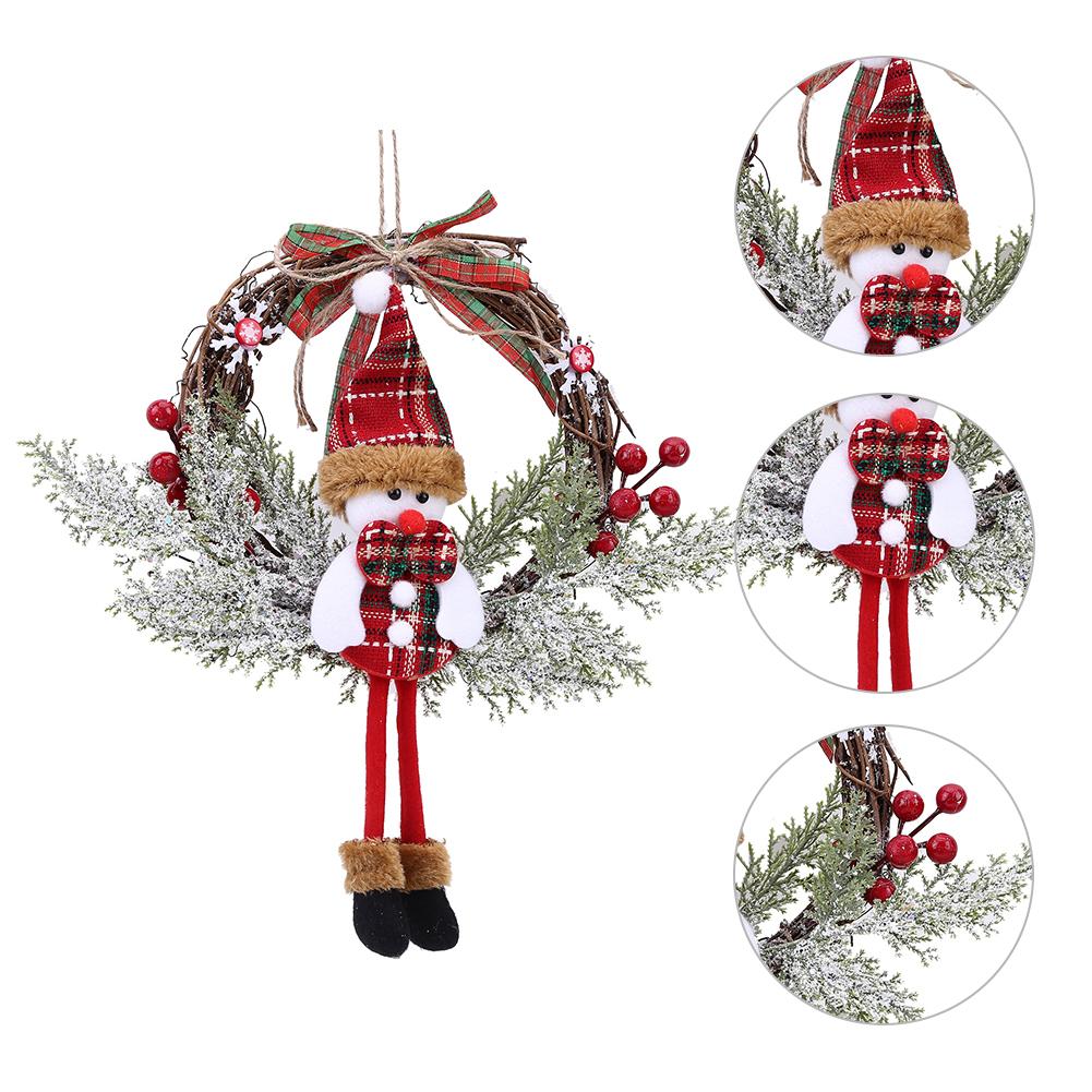 Christmas Elk Wooden Garland Multifunctional Snowman Hanging Garland with Bowknot Festival Theme for Farmhouse Front Door Wall