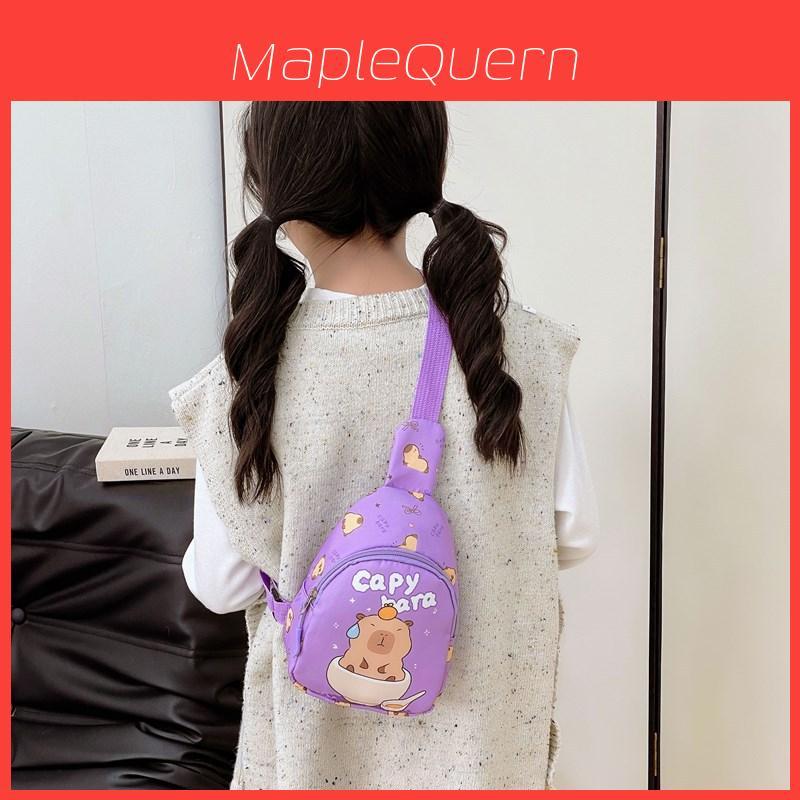 Borsa a tracolla per bambini con stampa di capibara cartone animato, in materiale nylon, per uso quotidiano e comfort leggero