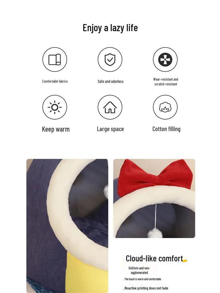 Cozy Cat-Shaped Dog House: Warm Half-Closed Bed Mat for Cats & Pets