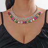 Retro Edelstein Strass Kragen Halskette – Bonbonfarben für Abendkleider & Partys
