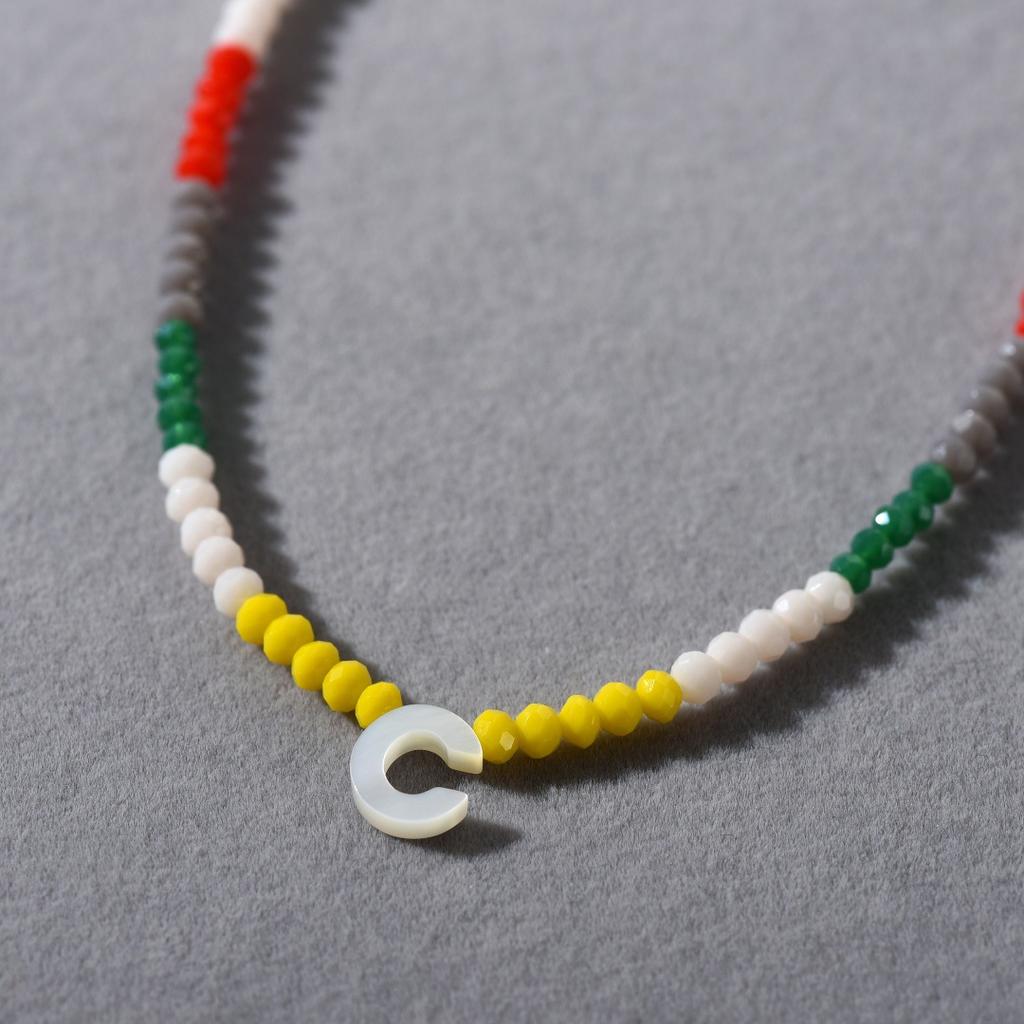 Wind Bohemian Stained Glass Millet Beads Handmade Beaded Letter Pendant Collarbone Chain Trend Necklace Female