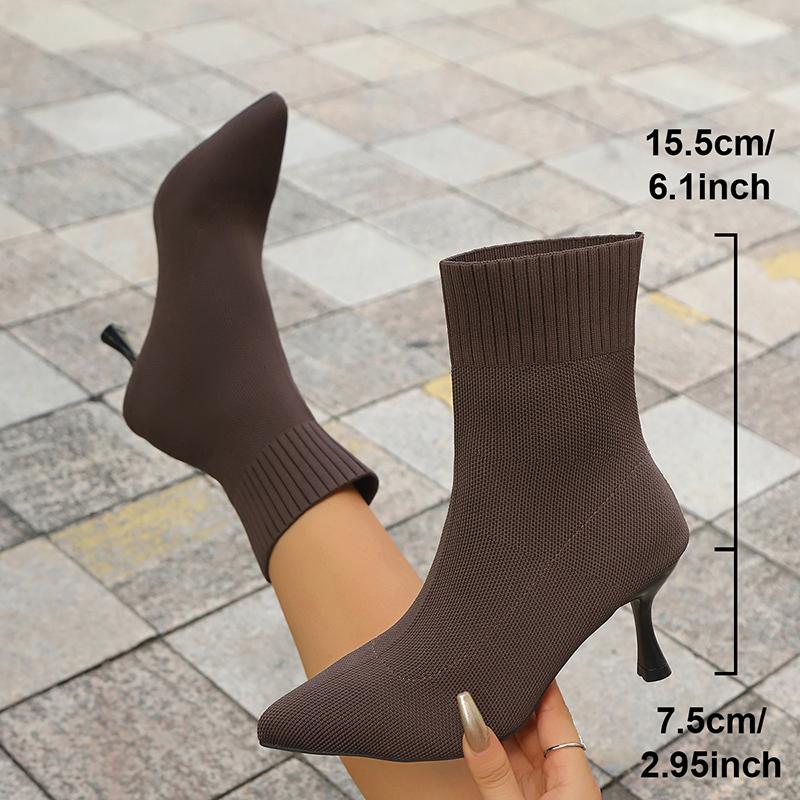 Fashion Fashion Slip On Slim Knitted Ankle Boots Women Plus Size Stretch High Heel Boots Woman Autumn Winter Thin Heeled Sock Booties