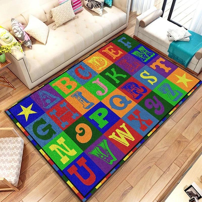 Alphabet Lernteppich Matte Teppich ABC Buchstaben Zahlen Tiere Formen Pädagogisch Kinder Heimdekoration Bodenmatte Teppiche für Schlafzimmer