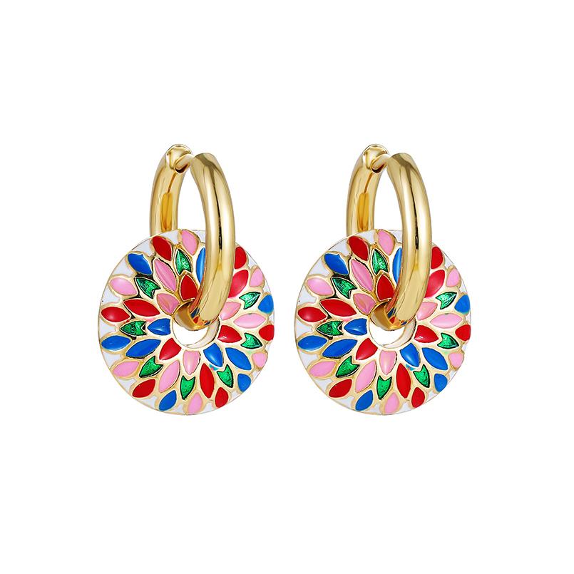 2025 Gold Color Stainless Steel Chunky Hoop Earrings Enamel Flower Round Loop Ear Buckle Earring Brincos for Women Jewelry