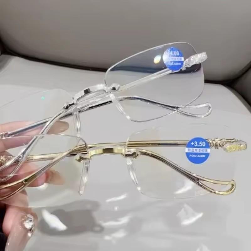 Rimless Square Metal Reading Glasses for Women Men Classic Fashion Luxury Eyewear Outdoor Driving Presbyopic Glasses