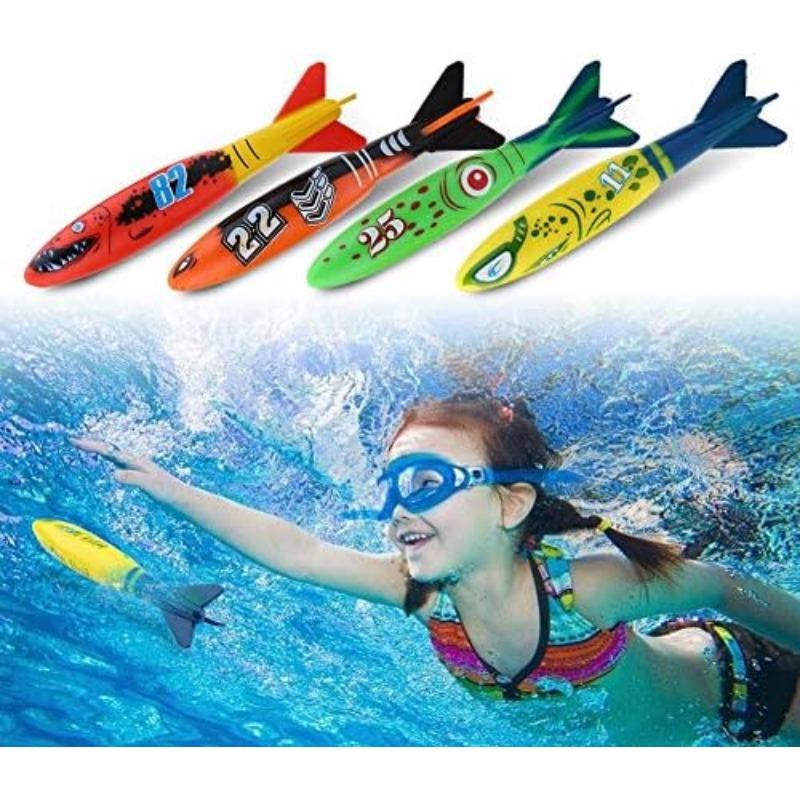 Tauchtorpedospielzeug, 4 Stück Schwimmtrainingsspielzeug Tauchen Wassersportspielzeug für Kinder Unterwasserspiel