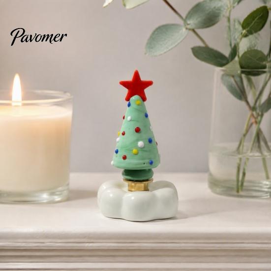 Crystal Holiday Decor Handmade Glass Christmas Tree Ornament with Star Top And Colorful Bead Details, Decorative Tabletop Trees Desktop Rotating
