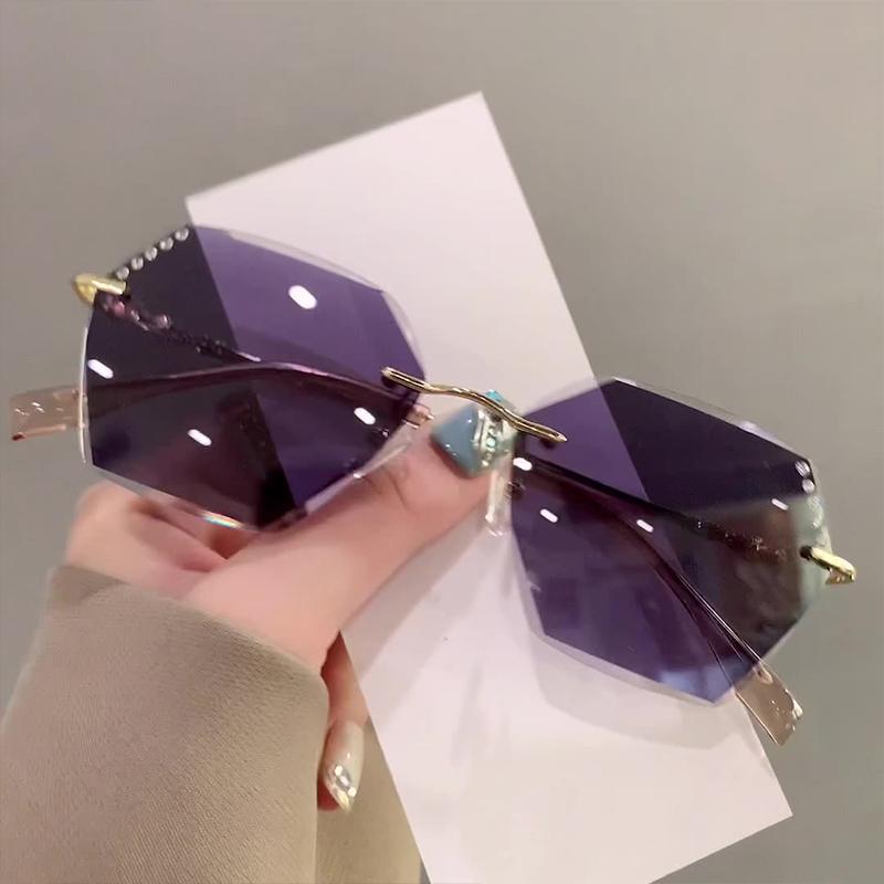 Photo-Sensitive Color-Changing Frameless Edge-Cutting Point-Drilled Anti-Blue-Light Large-Frame Near-Sighted Glasses 3318