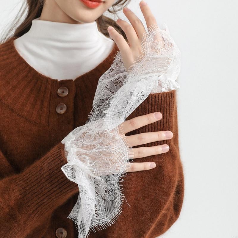 For Women Wedding Dress Pleated Cuffs Lace Fake Cuffs Detachable Wrist Cuffs Glove