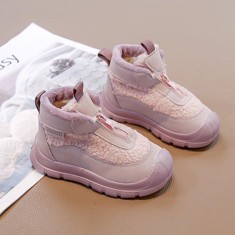 

Девочки зимние ботинки 2025 новые зимние детские ботинки с набивным утолщенным хлопком женские сокровище снег хлопок водонепроницаемые и нескользящие 37 yards inner length 23.2 cm розовый