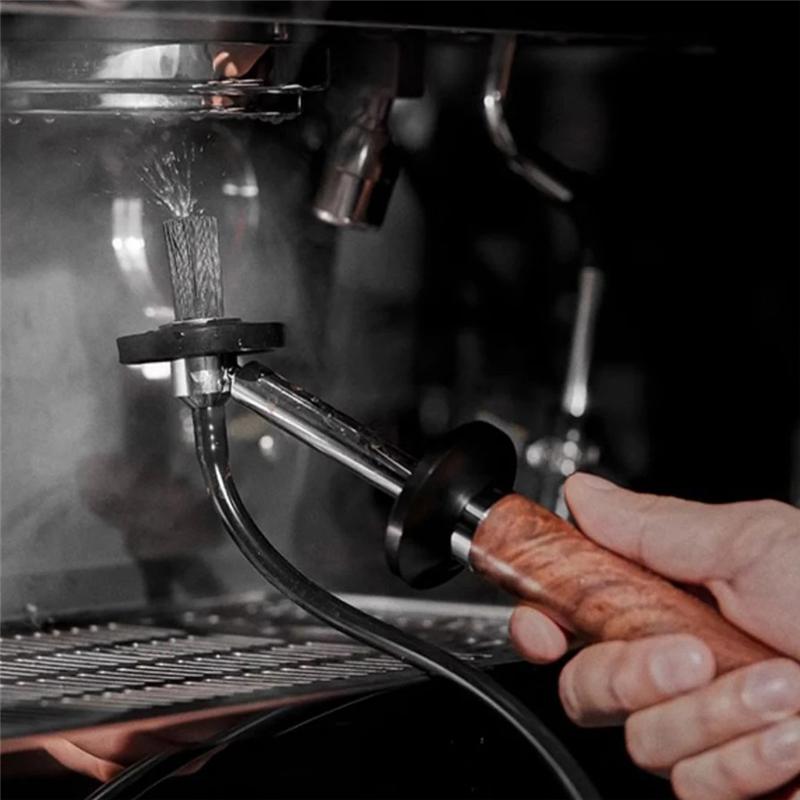 A84E-For Cafe, Home Compatible Coffee Machine Steam Cleaning Brush With Solid Wood Handle, High Pressure Washing Tool