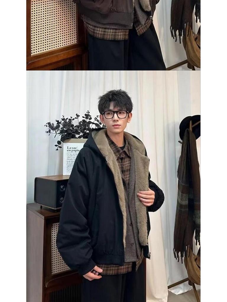 Trendy Reversible Men's Faux Rabbit Fur Cotton Jacket - Warm Hooded Winter Coat