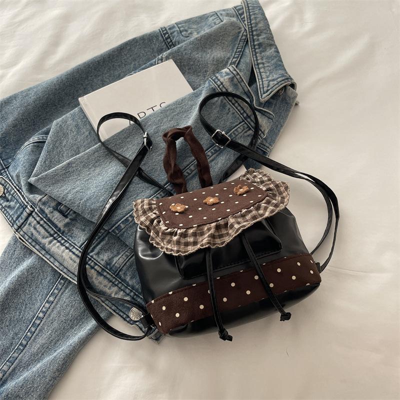 Backpack Fashion Spliced Small Flower Mini Korean Fashionable All-matching Sweet Cute Woman Contrasting Colors Daily