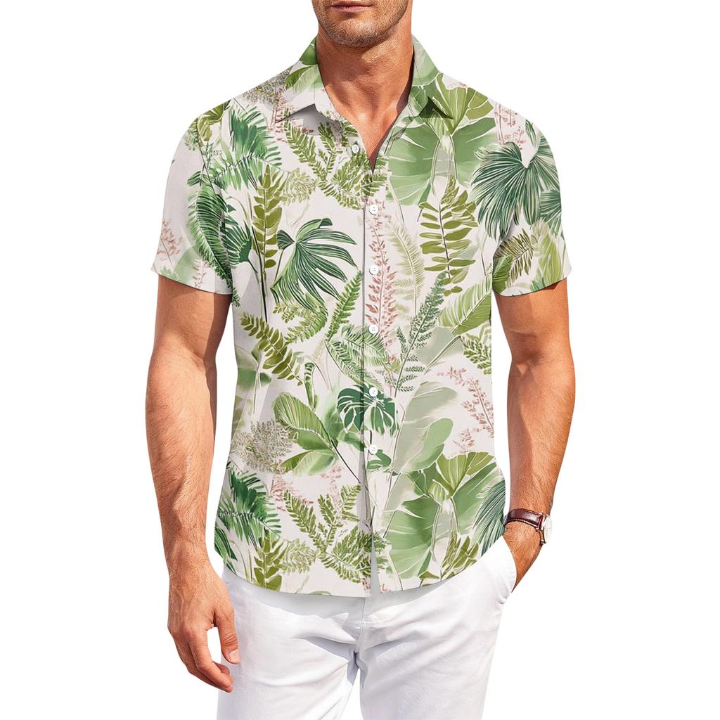 Camicia Casual da Uomo a Maniche Corte, Vestibilità Larga, con Stampa Hawaiana