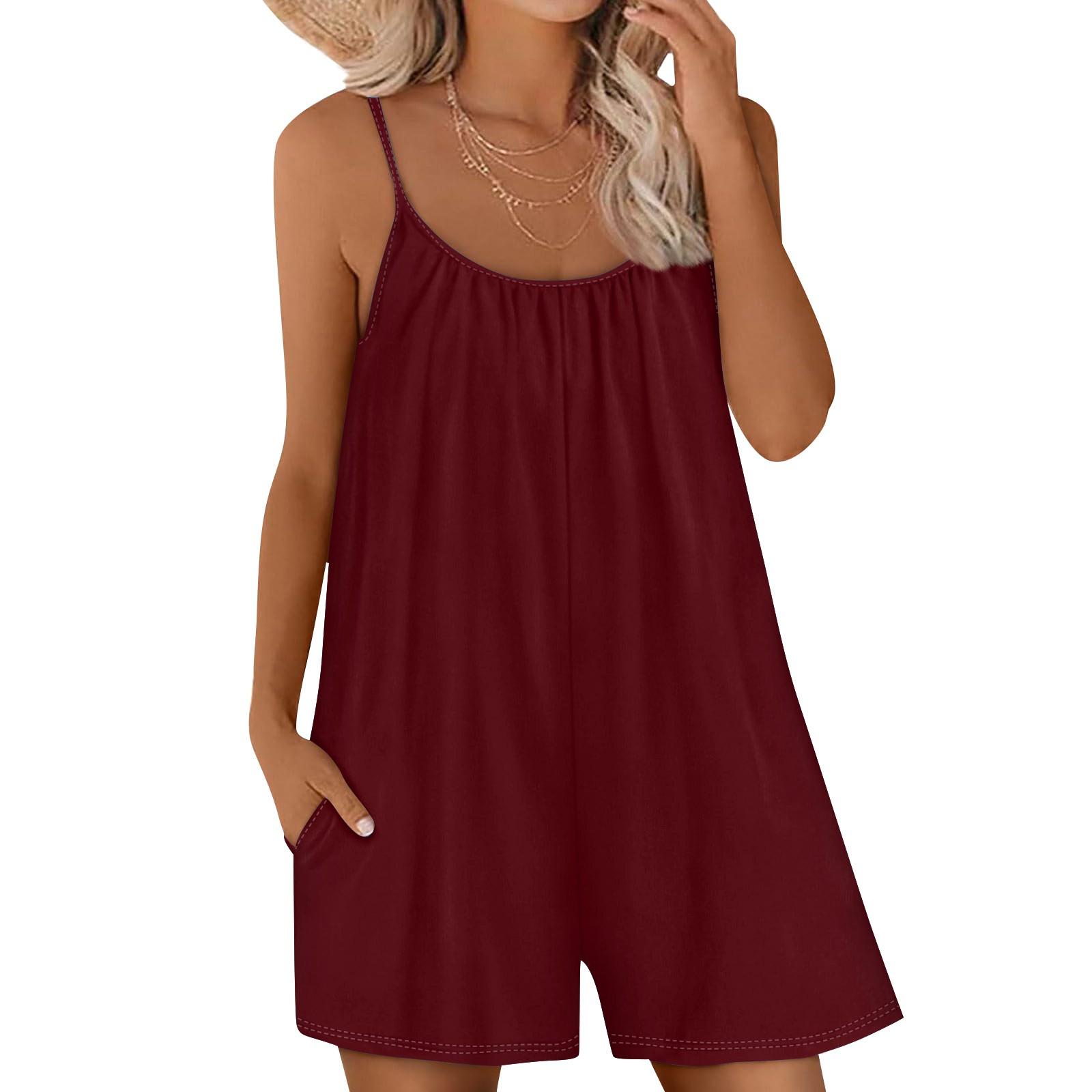 

Женский повседневный комбинезон, однотонный свободный регулируемый комбинезон без рукавов с карманами XXXL винный