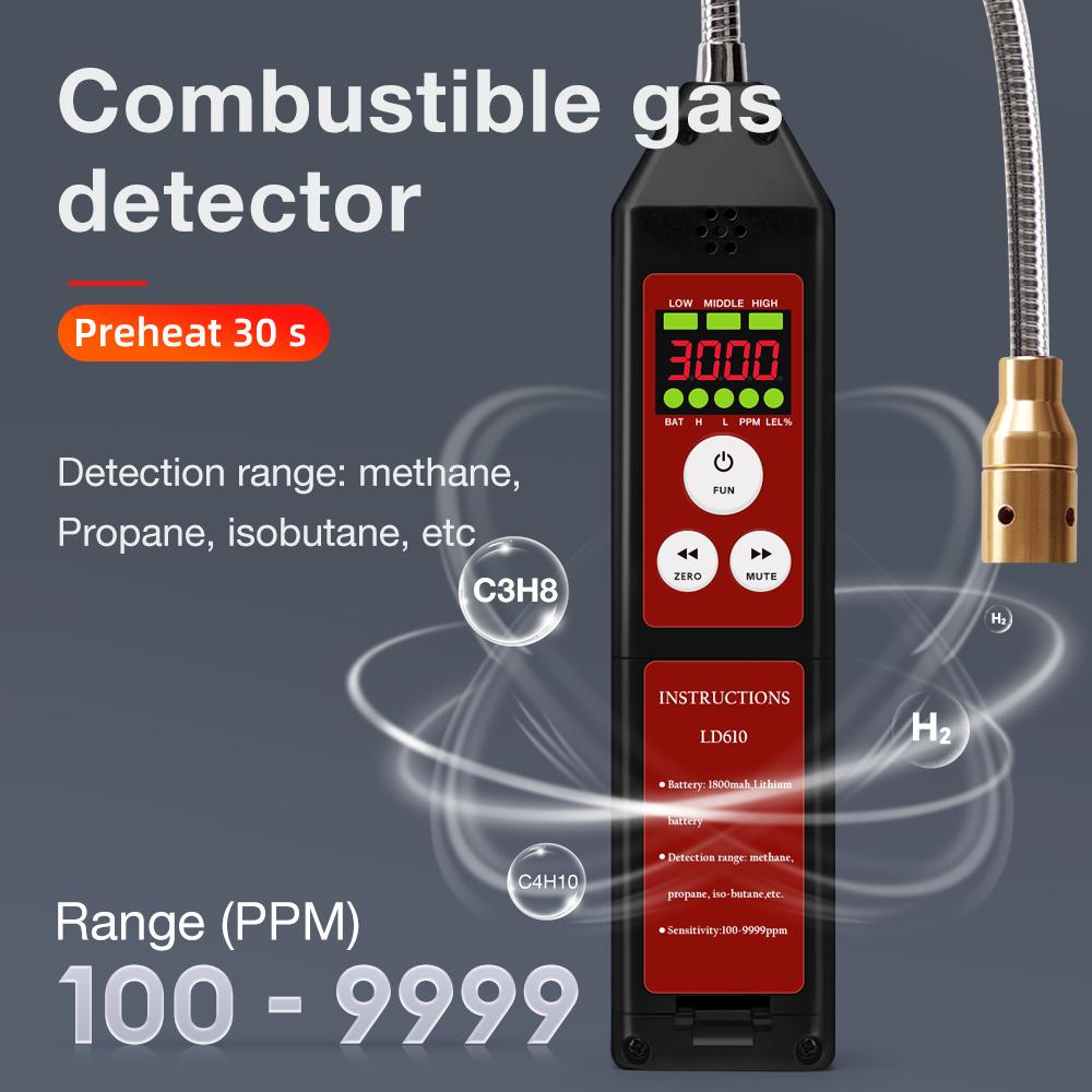 2025 New Portable Combustible Gas Leak Detector 100-9999PPM Natural Gas Leak Detector C3H8 H2 C4H10 Gas Analyzer