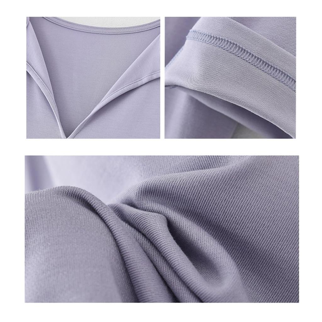 IDOWELL Long Modal Loose Comfortable Loungewear for Spring and Summer Size Women's Pajamas, Sleeve, Fabric, V-Neck, Fit, Lightweight, Breathable,