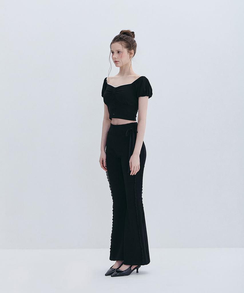 Moabel Contour Line Ribbon Pants - Black