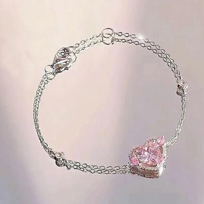 Moda Parlayan Pembe Rhinestone Kalp Bilezik Kızlar Y2K Peri Narin Zarif Ayarlanabilir Bilezik Kadın Parti Takı Hediye