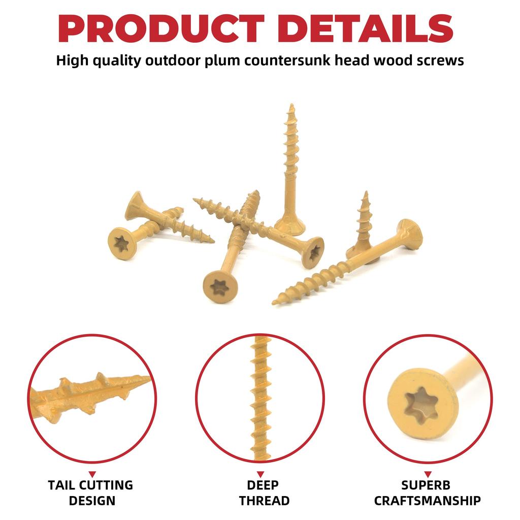 50/100 buc Șuruburi pentru punte cu filet gros Star #8 Cap plat Acoperit cu epoxi rezistent la rugină Bit bronz, Inclusiv elemente de fixare pentru lemn