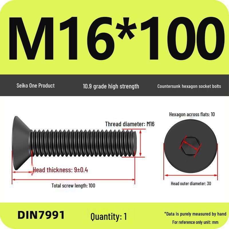 

Black Grade 10.9 Countersunk Hex Socket Head Cap Screws - Flat Head in Sizes M6, M8, M10, M12, M16.