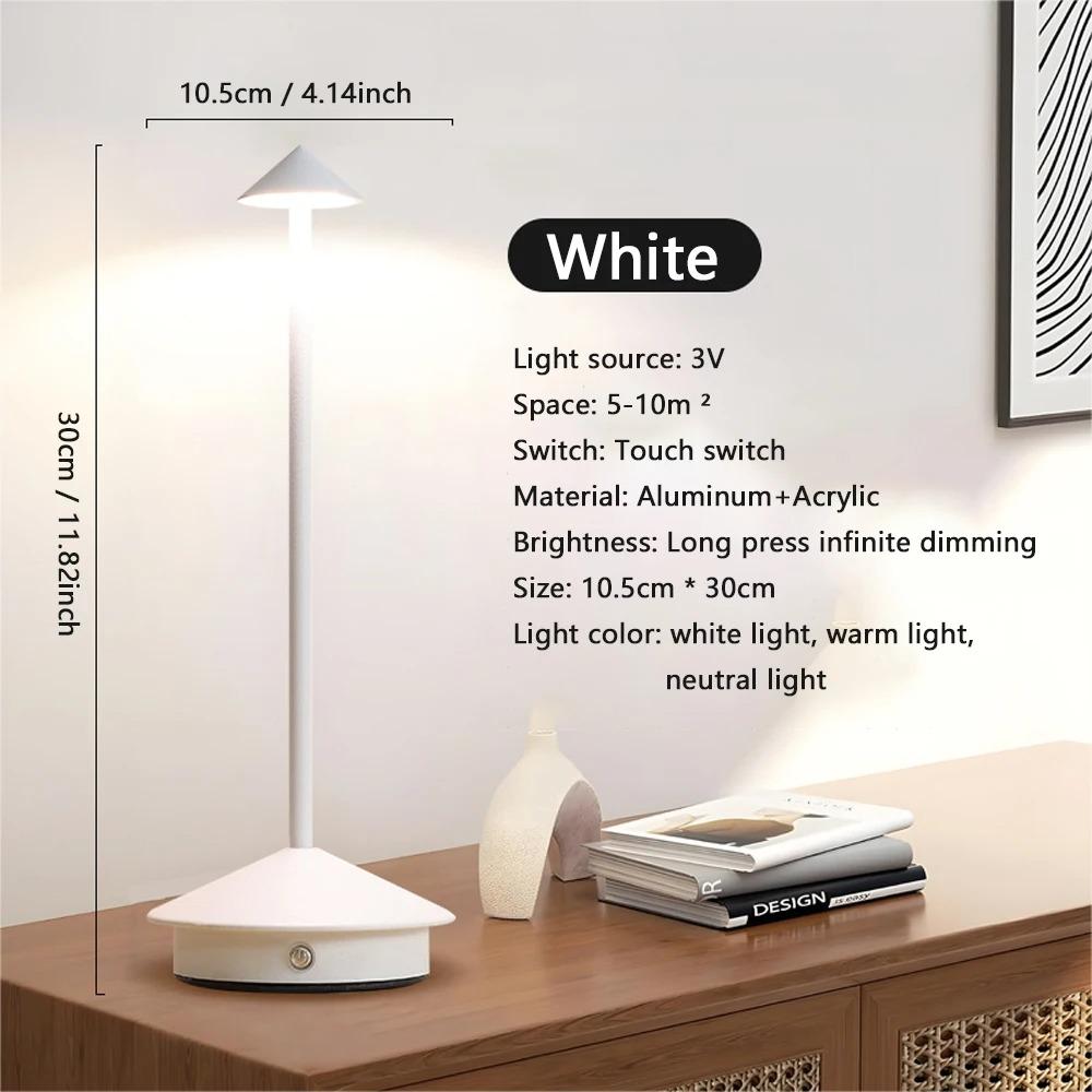 Creative LED Pointed Desk Lamp Charging Touch 3 Color Stepless Dimming Night Light Hotel Bar Restaurant Table Decoration Light