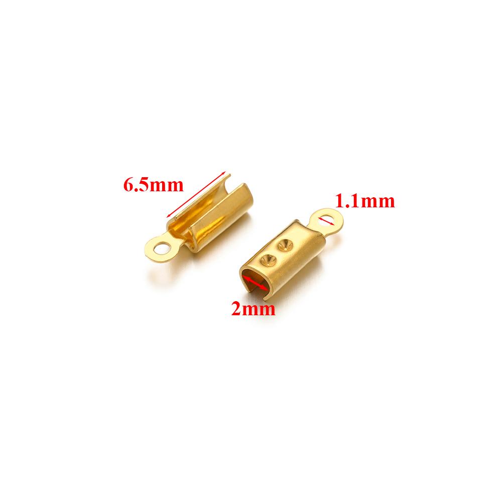 50pcs Stainless Steel 18k Gold Plated Crimp End Beads Caps for Diy Jewelry Making Findings Bracelet Necklace Chains Accessoreis